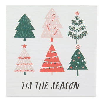 Holiday Time Tis The Season Christmas op Sign Decoration, 4-inch