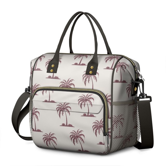 Summer Beach Palm Trees Insulated Lunch Bag – Waterproof Reusable Lunch Tote with Tropical Pattern, Large Capacity Cooler Bag for Work, Outdoor, Beach Use