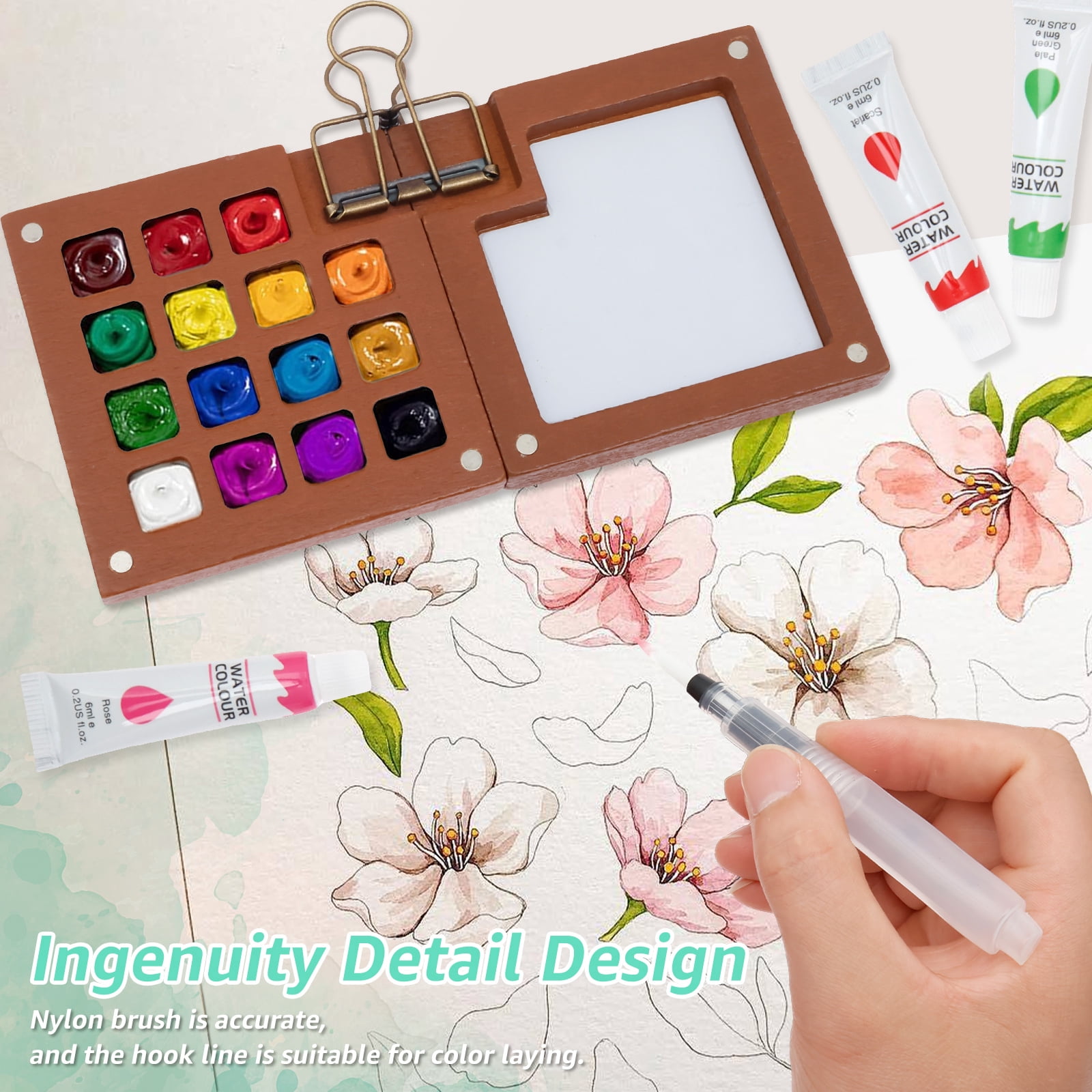 Mini Watercolor Paint Travel Set 24 Colors Pocket Palette With Sketchbook Brush (blue )