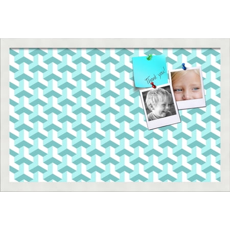 PinPix 22x14 Custom Cork Bulletin Board Baus Aqua White Poster Board Has a Fabric Style Canvas Finish Framed in Baus Aqua White by ArtToFrames (PinPix-1626)
