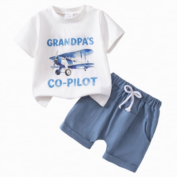 TOWED22 Infant Baby Boy Outfits 2pcs Round Neck Short Sleeve Shirt Casual Pocket Shorts Truck Graphic Clothes(White,18-24 M)