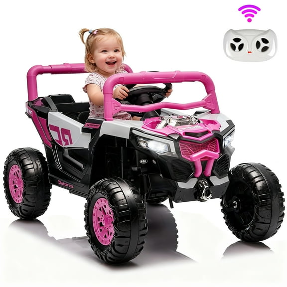 iRerts 12V Electric Ride On Toys UTV, Ride On Cars with Remote Control, Music Player, LED Lights, Electric Ride on Vehicles Kids Cars for Toddlers Boys Girls Ages 3-5 Gifts, Pink