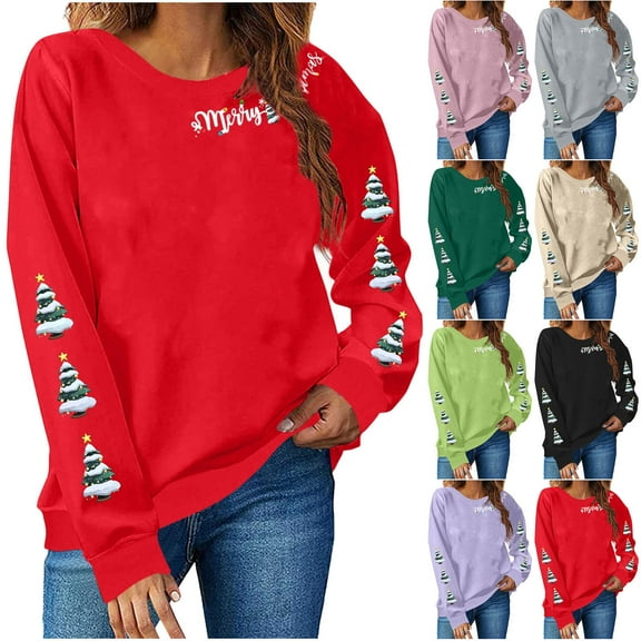Nmnitkp Sweatshirt for Women Christmas Shirt for Womens Tops Plus Size Long Sleeve Holiday Tee Tops Red,L
