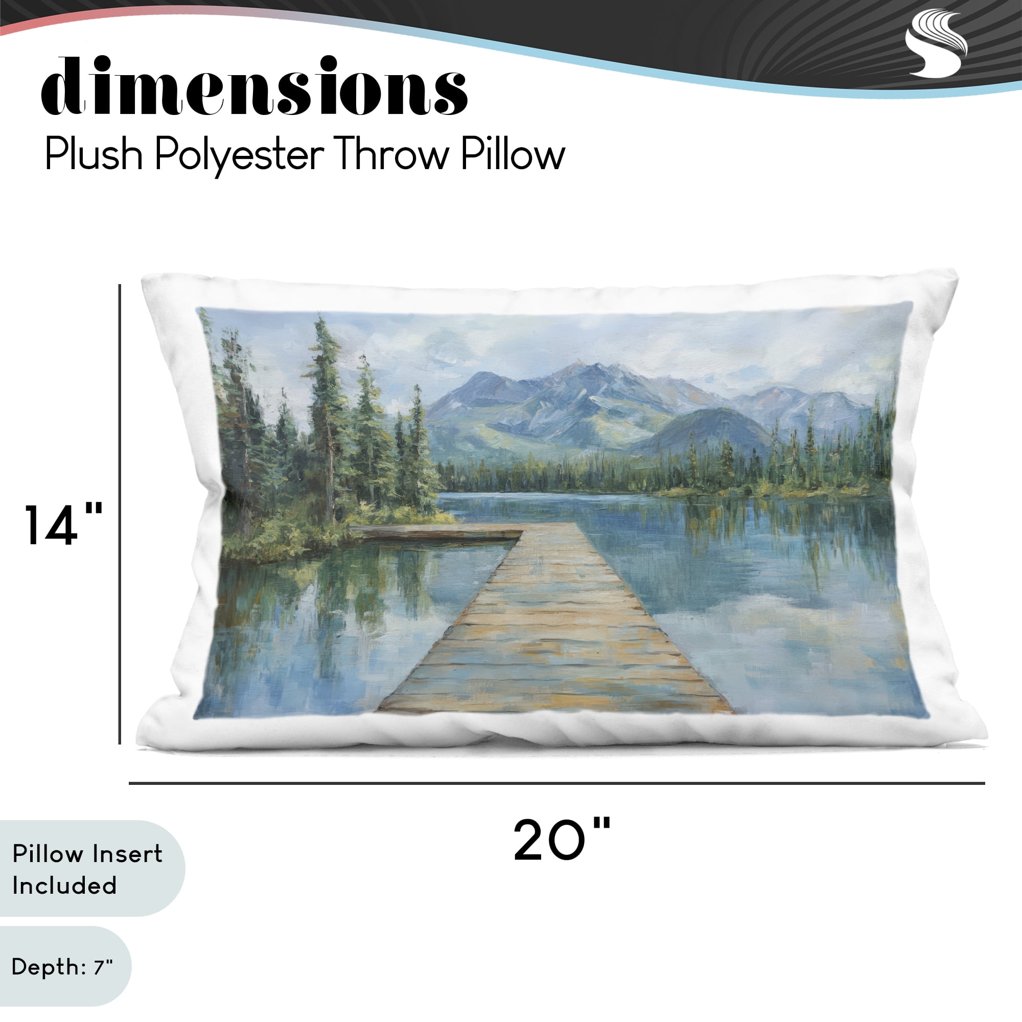 Stupell Industries Peaceful Lake Dock in the Mountains Decorative Printed Throw Pillow, design by Petal Prints Design, 14 x 7 x 20