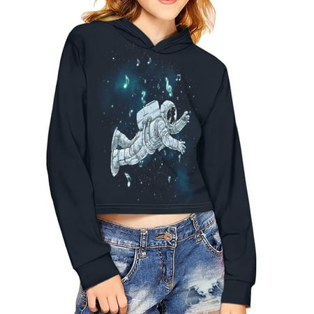 

Renewold Trendy Essentials Sweatshirt for Girls Kids 5-6 Years Space Astronaut Hoodies Graphic Crop Tops Pullover Hoodied Casual Daily Life Indoor Short Blouse