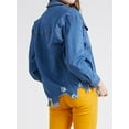 thumbnail image 3 of A2Y Women's Oversized Unhemmed Long Sleeve Button Down Denim Jackets Light Wash L, 3 of 3