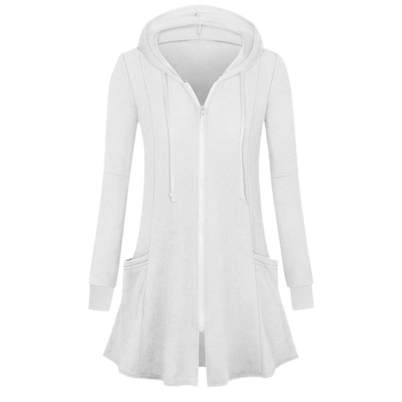 Mlzmgr Chandails à Capuchon pour Femmes en Molleton à Fermeture Éclair Complète Vestes Longues Coupe Ample Chandails Molletonnés avec Poches Manteaux d'Extérieur