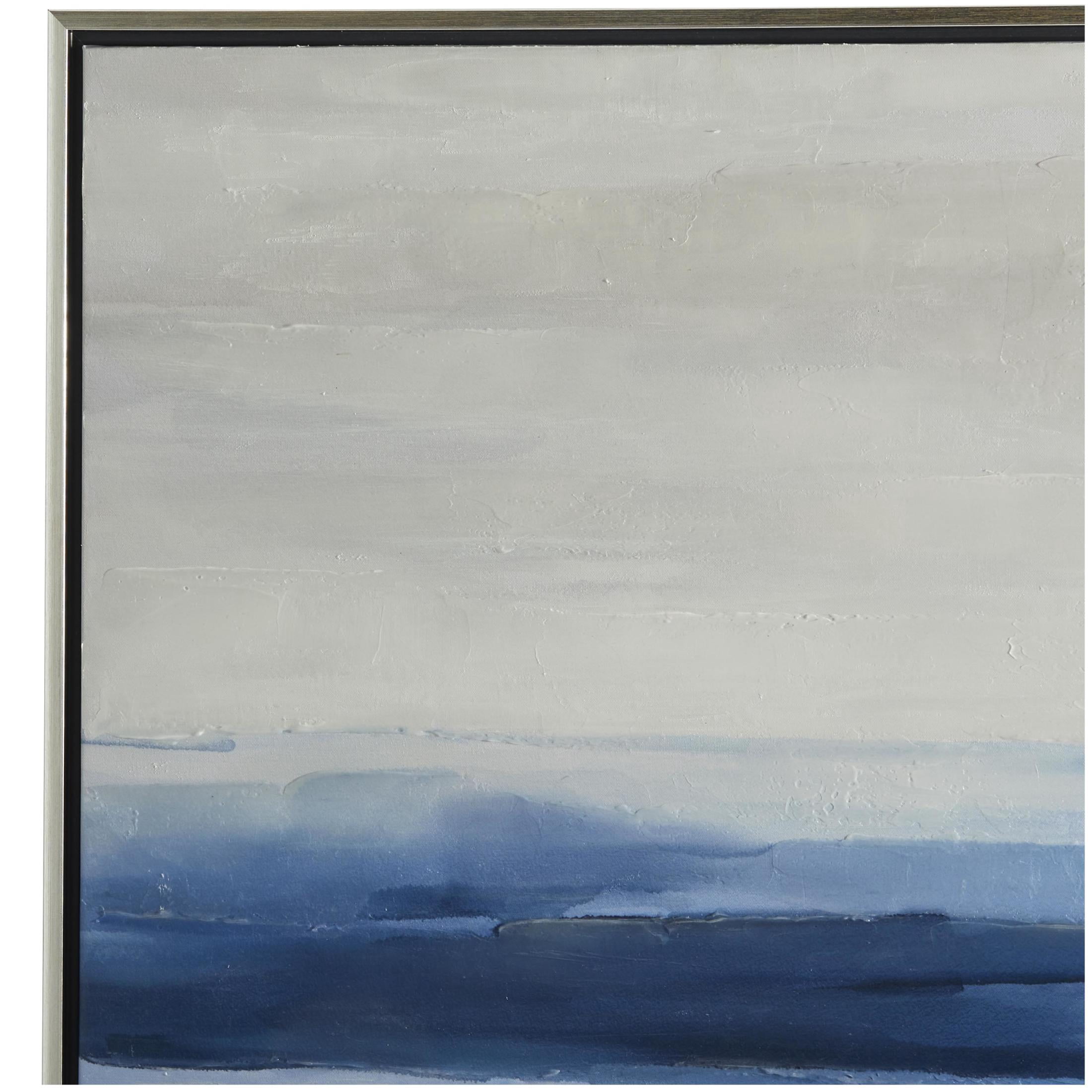 37" x 37" Abstract Ocean Inspired Landscape Framed Wall Art with Silver Frame, by DecMode