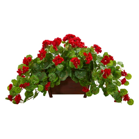 Nearly Natural 15" Red Geranium Plastic Artificial Plant in Decorative Planter