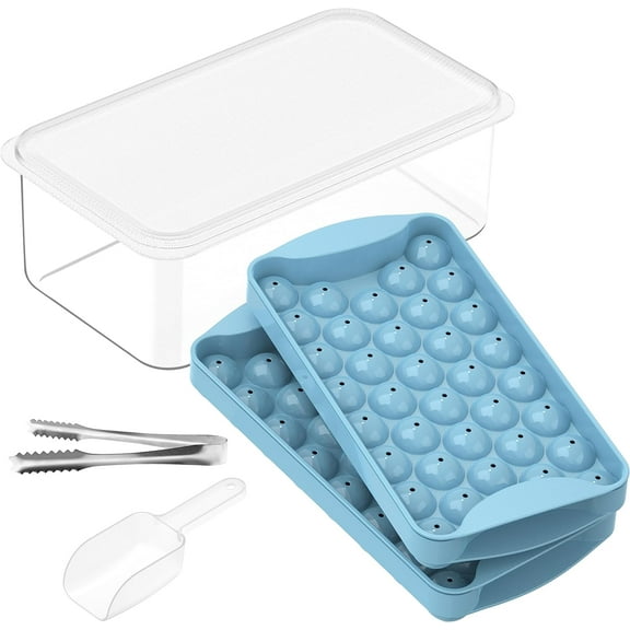 Ice Cube Tray, Round Ice Ball Maker with Lid and Bin, Circle Ice Trays Making 72 x 1IN Sphere Ice Balls for Chilling Drinks, Stackable Sphere Ice Cube Tray with Ice Bucket, Ice Tong & Scoop