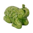 thumbnail image 2 of Ceramic Kneeling Trumpeting Elephant Figurine with Embossed Swirl Design Distressed Gloss Finish White, 2 of 2