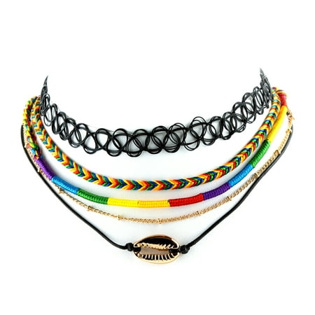 Claire's Women's Rainbow Daze Choker Necklaces Set, Jewelry Gift, 5 Pack, 03700