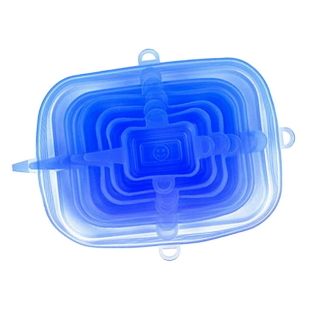 Tapa de silicona universal de 6 piezas, tapas elásticas de silicona de cocina reutilizables, tapa de envoltura elástica de tazón de sellado de varios Azul Soledad Tapas de estiramiento de silicona