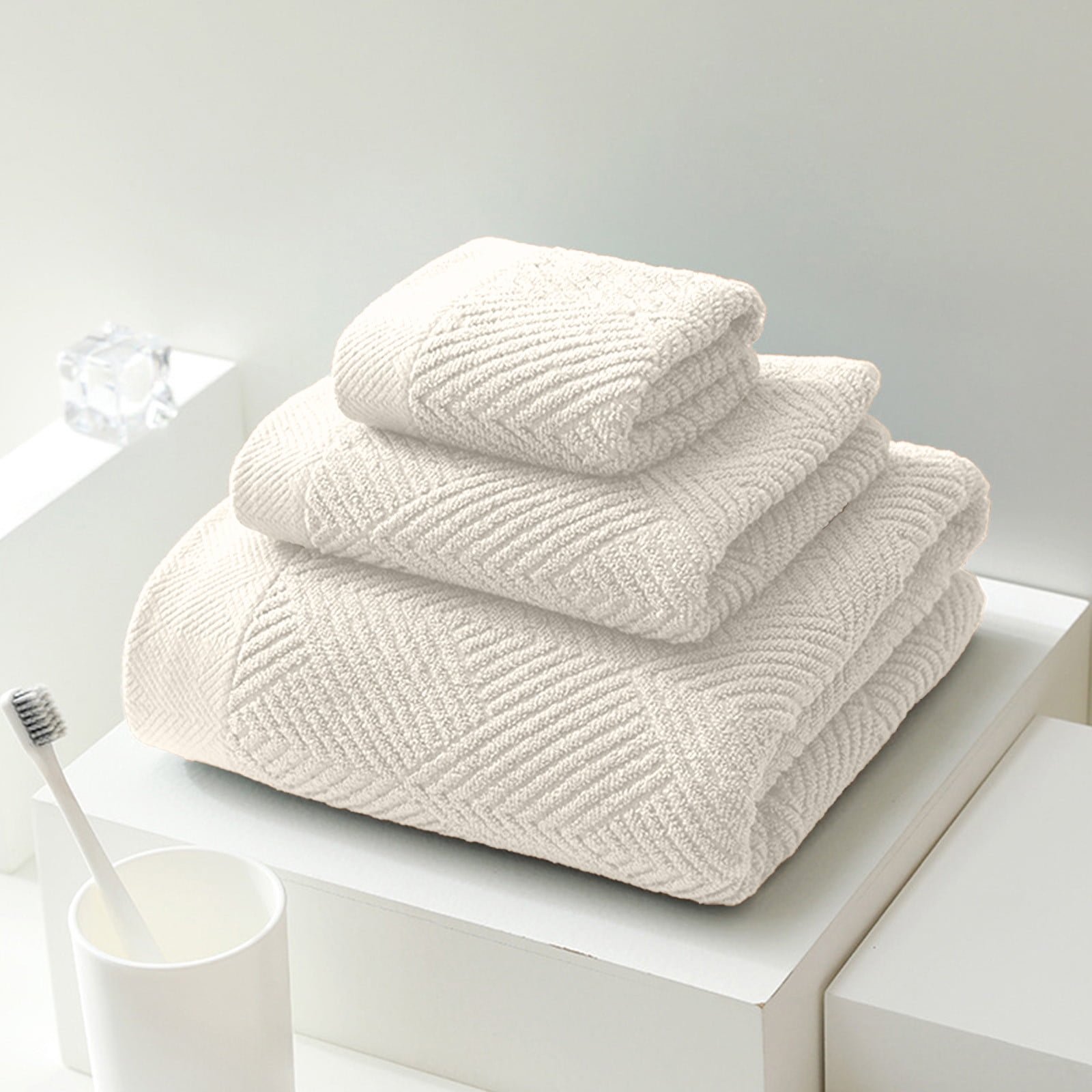 Qocolhg Ultra Soft 3 Pcs Cotton Bath Towel Sets on Clearance, Contains 1 Bath Towels 28x55 inch, 1 Hand Towels 13x27 inch & 1 Wash Coths 13x13 inch, Compact & Lightweight for Bathroom, White