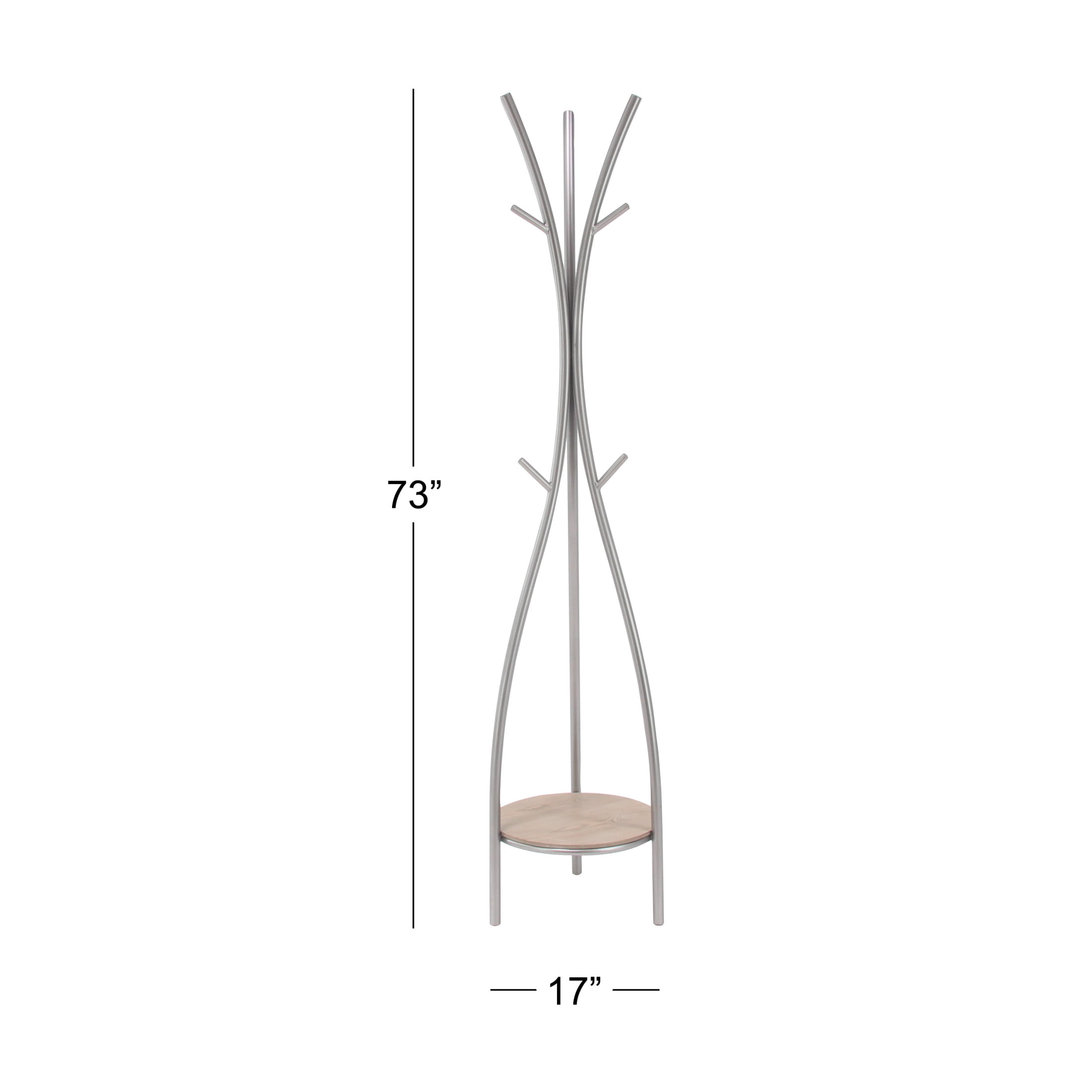 DecMode 17" x 73" Silver Metal Coat Rack, 1-Piece