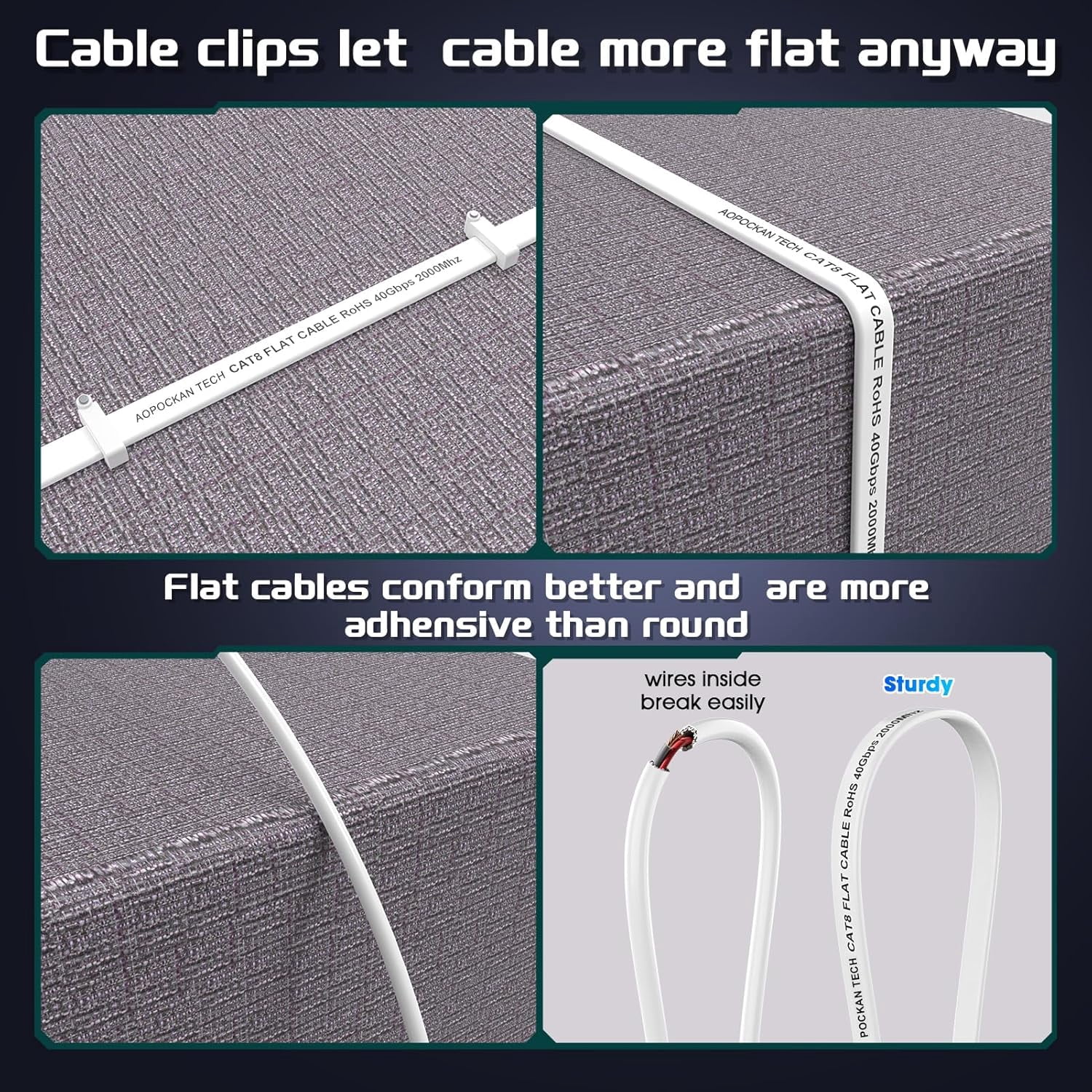 Cat 8 Ethernet Cable 50 FT, Heavy Duty High Speed 40Gbps 2000Mhz Internet Network Patch Cord, RJ45 Shielded Flat LAN Cable, Outdoor&Indoor Weatherproof S/FTP UV Resistant for Gaming, Router, Modem