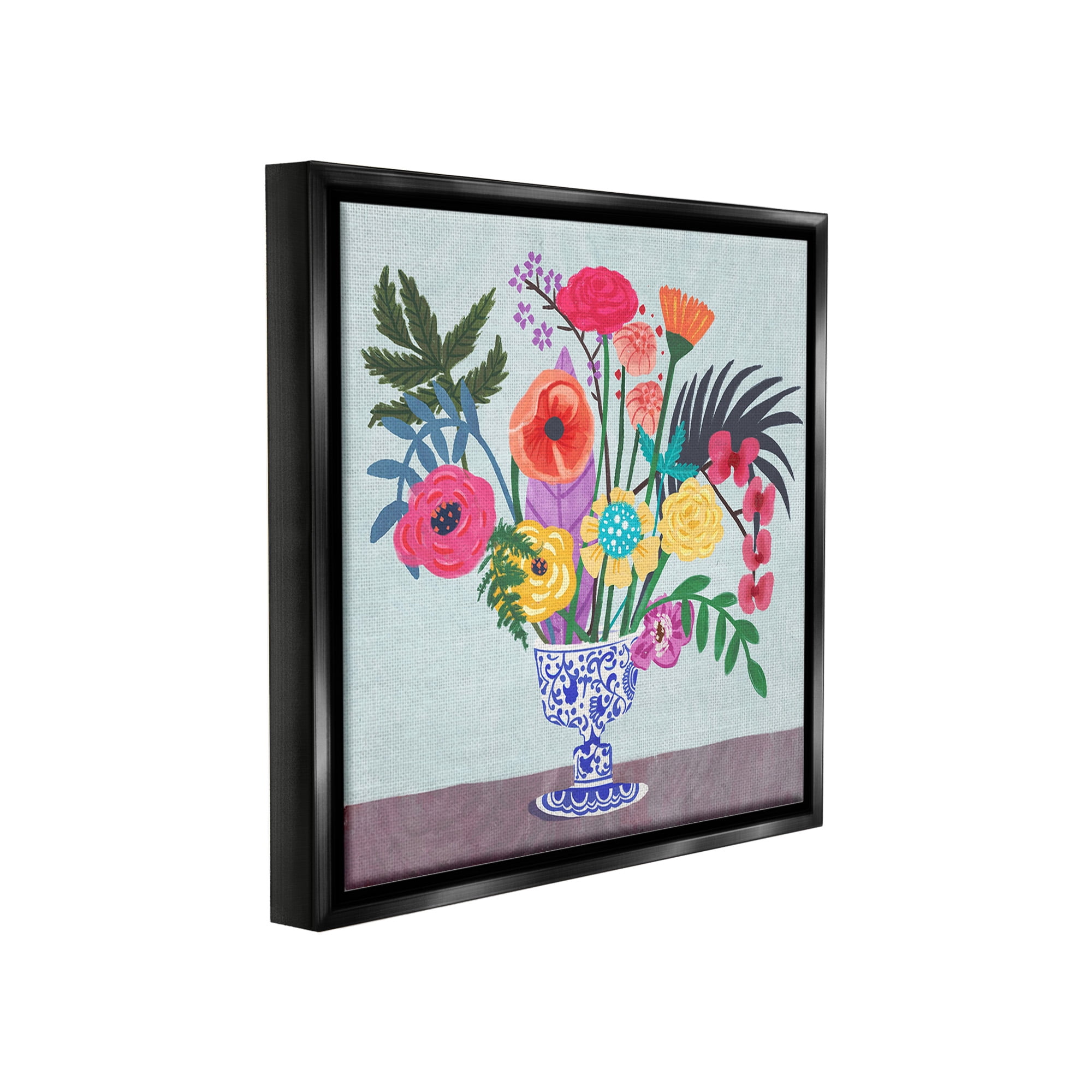 Stupell Industries Modern Bouquet in Vase Botanical & Floral Painting Black Floater Framed Canvas Art Print Wall Art, 18 x 18