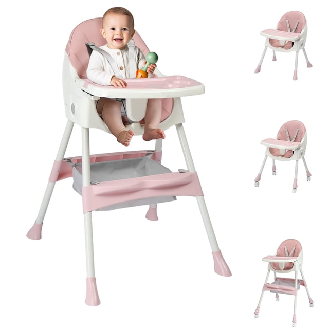 Silla alta plegable 2 en 1 para bebé Ktaxon con arnés de seguridad