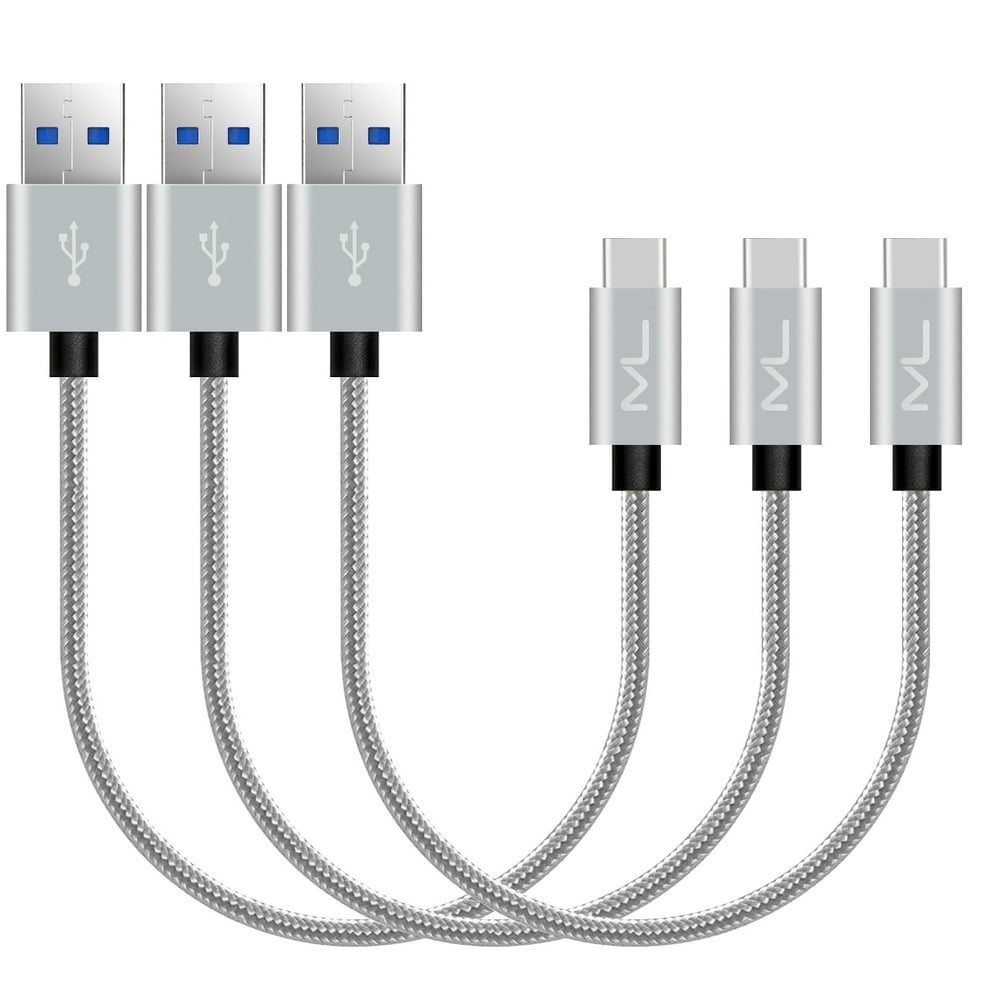 Short USB C Cable, USB C to 3.0 USB A Cable Braided 10in 3 Pack Silver