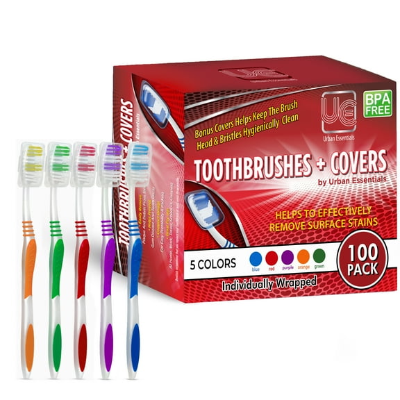 100 Bulk Wholesale Toothbrush Individually Wrapped Classic Medium Soft With Cap