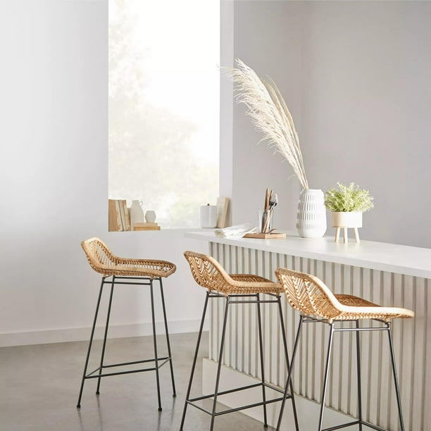 Bouclair Natural Rattan and Metal Bar Stool Walmart