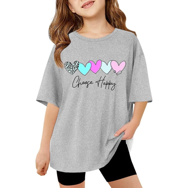 T-shirts à Manches Courtes pour Enfants Filles Été Tops Surdimensionnés Décontractés Col Rond Basiques
