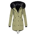 thumbnail image 2 of Qetyuw Winter Warm Hooded Jacket for Women Faux Fur Lined Long Sleeve Coat Zip Up Button Down Chunky Jackets, 2 of 5
