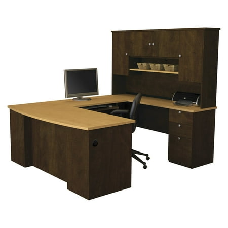 Bestar Manhattan U-shaped Workstation, Secret Maple and Chocolate