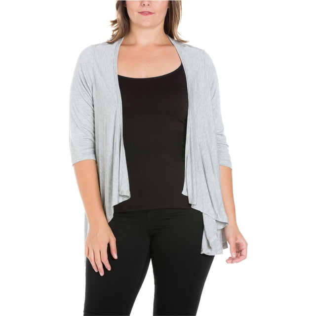24seven Cardigan Longueur Coude pour Femmes, Gris, Grande Taille, 1X