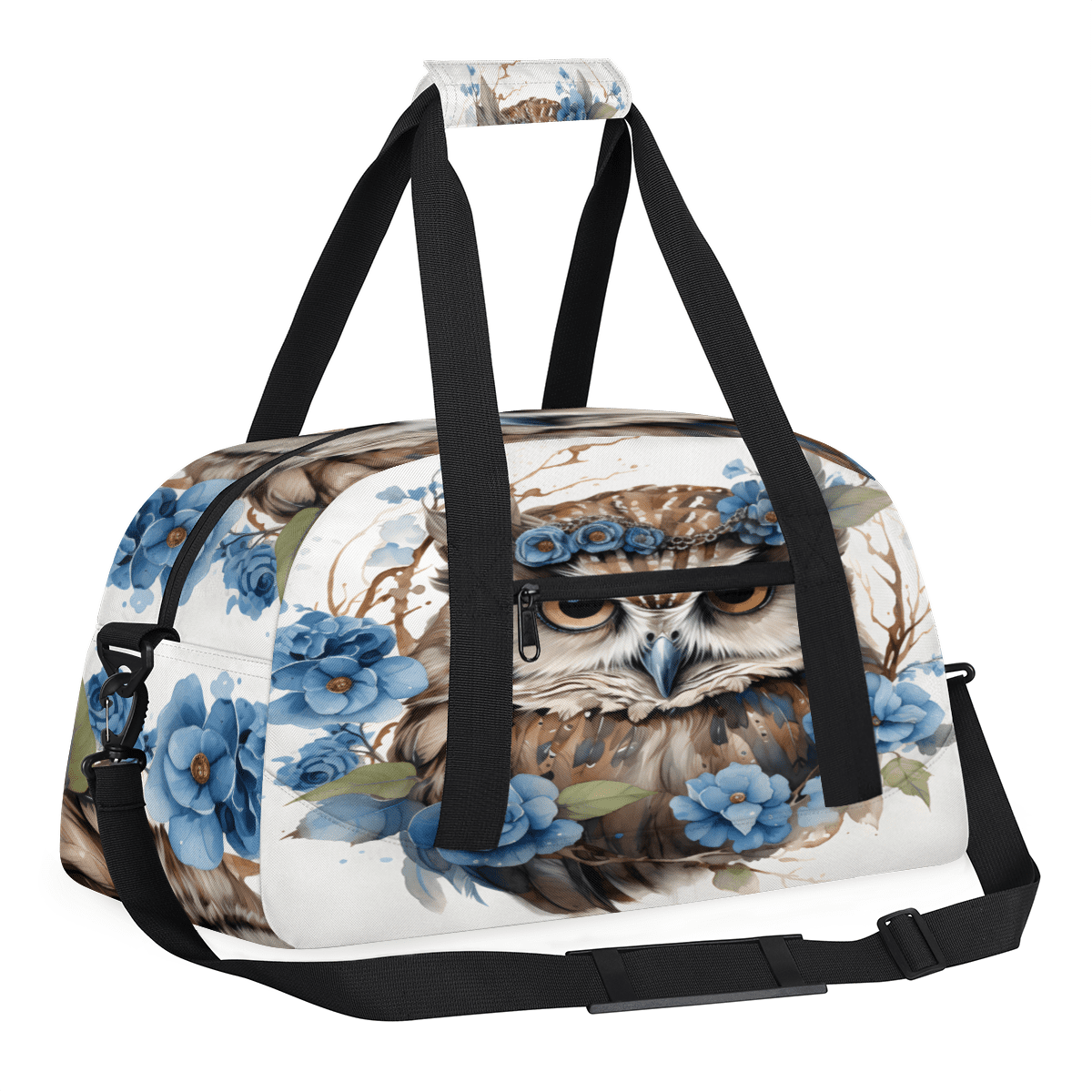 Herdesigns Cartoon Owl Sports Duffle Bag for Women & Men, Flower Owl Gym Bag Dance Bag Overnight Bag Carry On Weekender Travel Bag