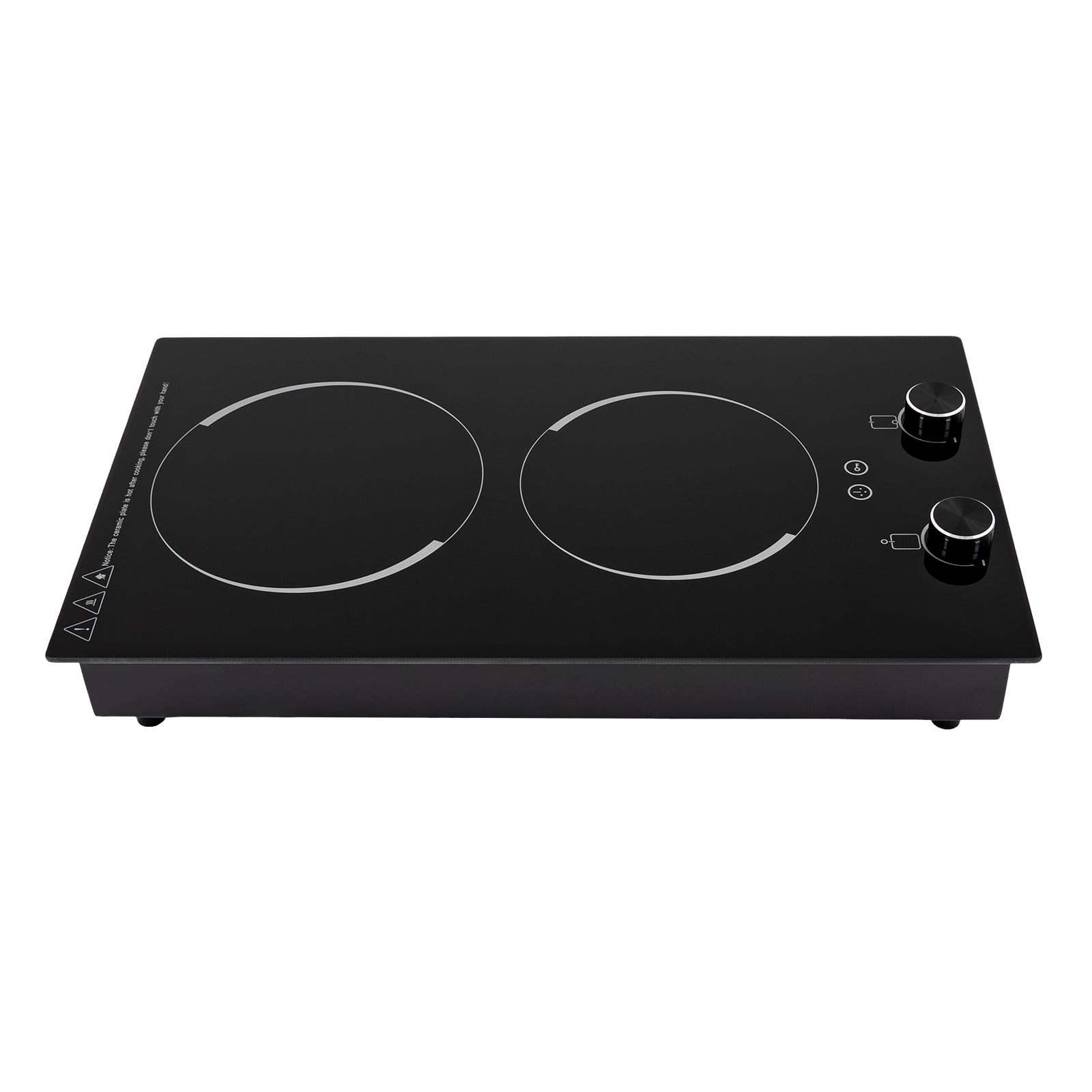 2100W Double Built-in Radiant Induction Cooktop, Electric Stove Top with Knob Control, 9 Power Levels