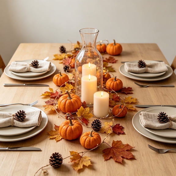 Bcylexb Fall Pumpkin Garland, 6.6 Ft Hanging Floral Vines Artificial Autumn Garland Thanksgiving Decor for Fireplace Table Kitchen Living Room