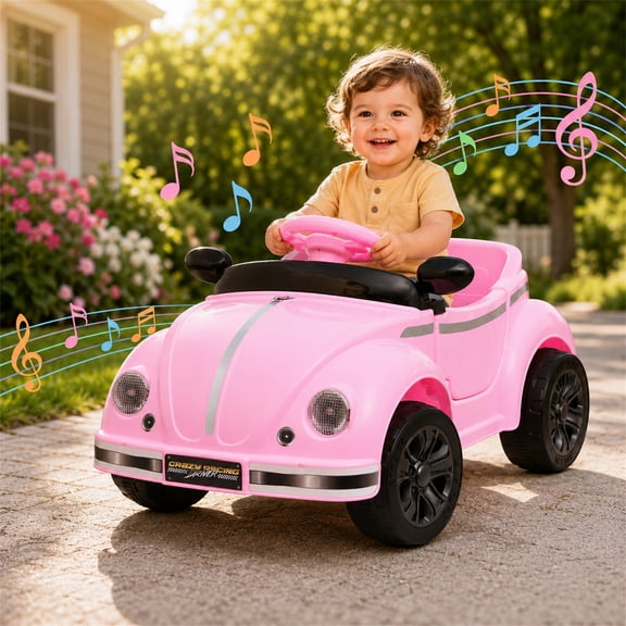 Arnahaishe 12V Kids Ride On Car Toy with Parental Remote Control, USB and Bluetooth, Gift for Kids Aged 2-4, Pink