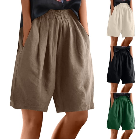 EaskTriop Women's High Waisted Bermuda Shorts Relaxed Fit Wide Leg Comfy Casual Summer Shorts with Pockets Smocked Waist Vacation Clothes