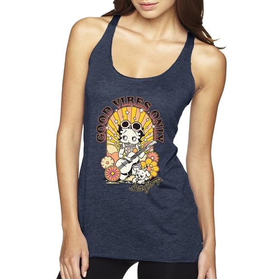 Wild Bobby Betty Boop Good Vibes Only Betty Boop Tri-Blend Racerback Tank Top, Vintage Navy, Large