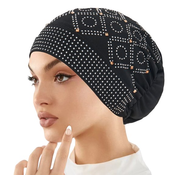Women's Knit Headband Beanie Rose Pattern Slouchy Cap for Daily Casual Wear and Layering for Women Black One Size
