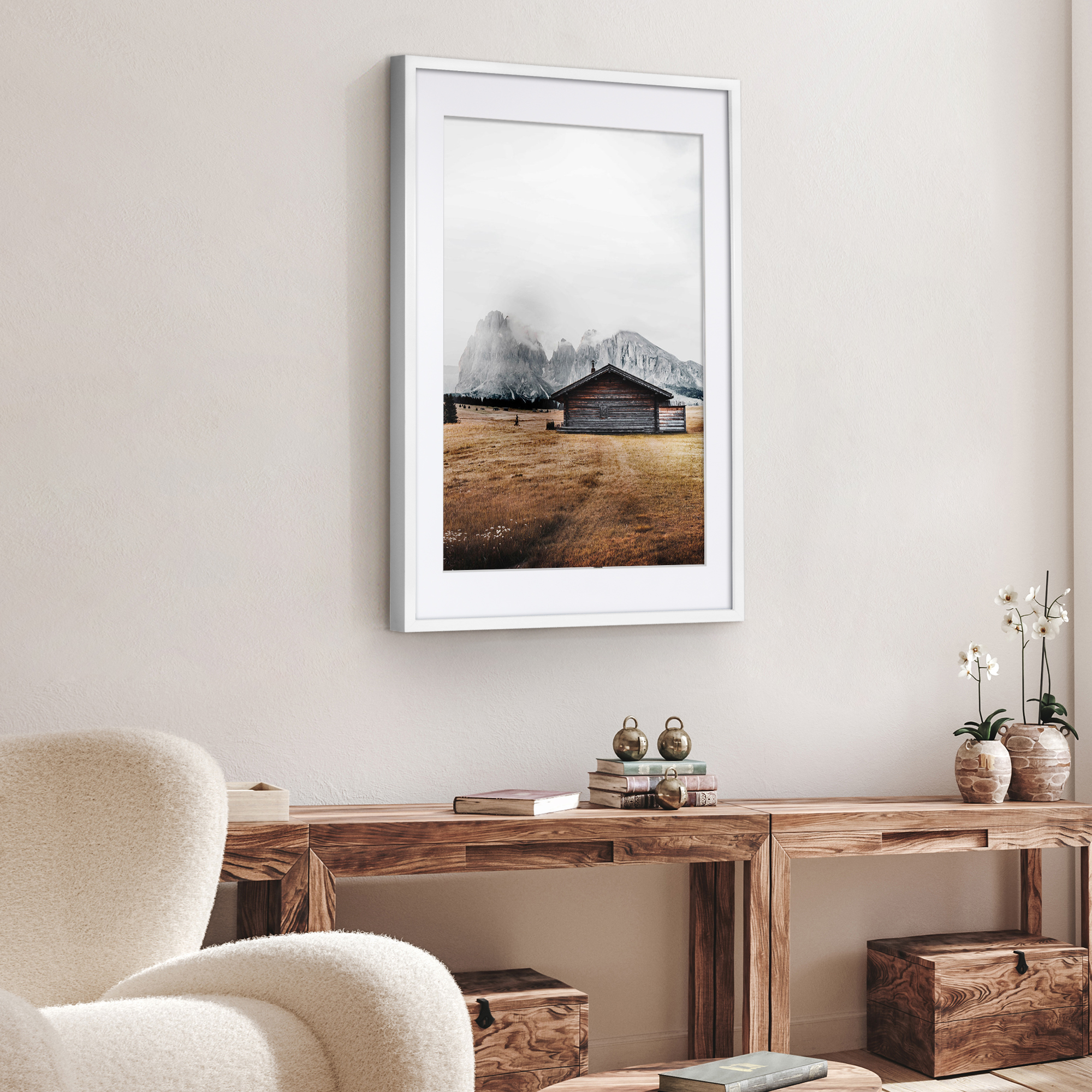 Americanflat 24x36 Poster Frame with Polished Plexiglass with 20x30 Mat Display Photo Soho Collection - White