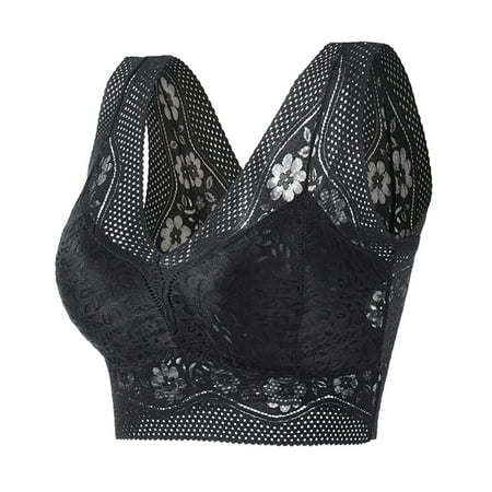 Ploknplq Bras for Women Push Up Bra Women Seamless Wide Shoulder Ice Silk Bra Unwired Lace Floral Bra Padded Slim Fit Bra Backless Bra
