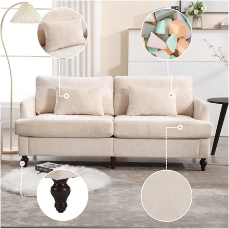 JERFIT Modern Chenille Loveseat Sofa for Small Spaces, 2-Seater Beige Upholstered Couch with Wood Legs for Living Room, Bedroom, Apartment