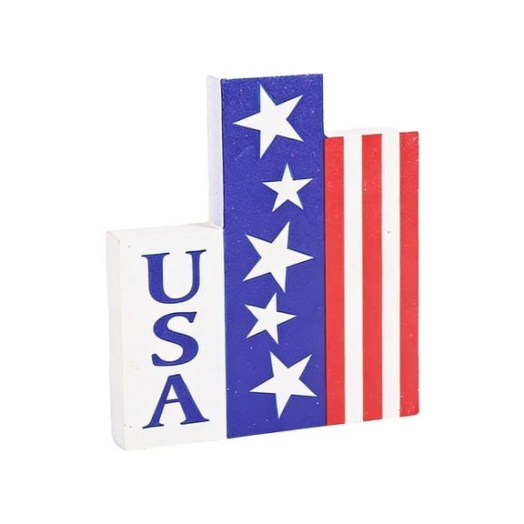 Elainilye Fourth of July Wooden Craft, USA Independence Day Patriotic Home Tabletop Decoration, American Flag Theme Party Display Ornament for Memorial Day