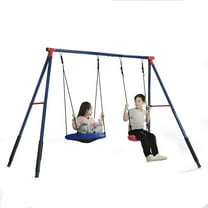 Delta Children FunZone Outdoor Metal 2-Piece Swing Set - Includes 1 Swing and 1 Disc/Saucer Swing, Blue/Red