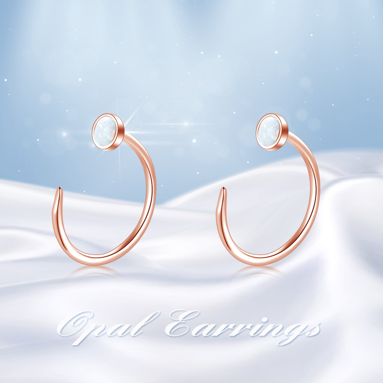 WINNICACA S925 Sterling Silver Half Cuff Earrings with Created Opal Dainty Everyday Jewelry Minimalist Stacking Birthday Anniversary Mothers Valentines Day Gifts for Women