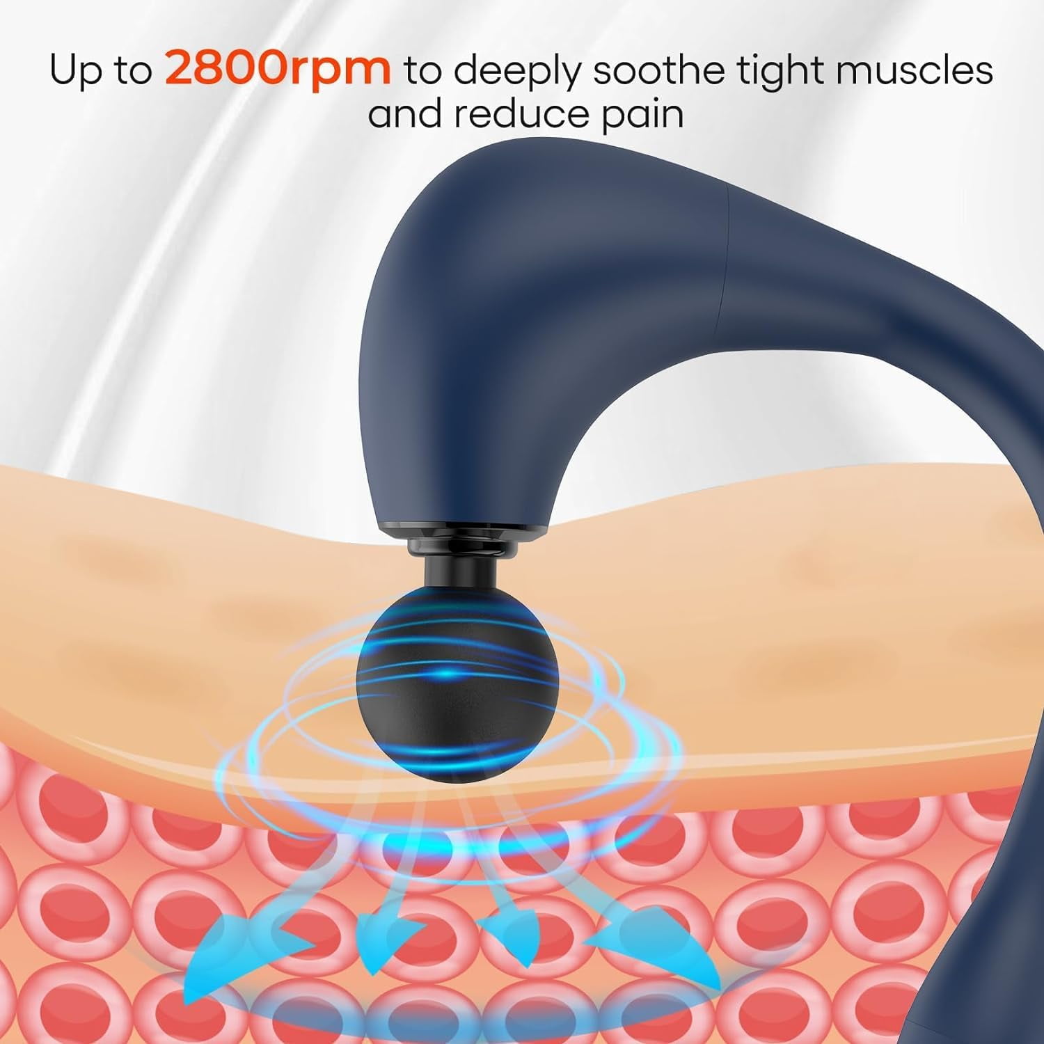 Deep Tissue Massage Gun with Extended Handle U-Shaped Back Massager for Neck Shoulder Leg - Dark Blue