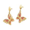 thumbnail image 3 of 14K Yellow Gold Butterfly Post Earrings with Pink Enamel, 3 of 5