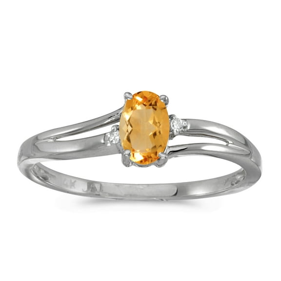 14k White Gold Oval Citrine And Diamond Ring