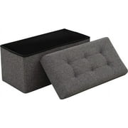 Ornavo Home Foldable Tufted Linen Large Storage Ottoman Bench Foot Rest Stool/Seat - 15" x 30" x 15" - Charcoal Grey