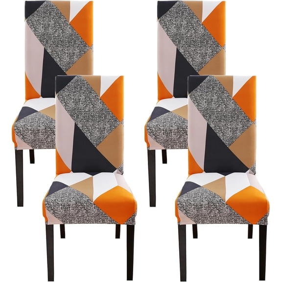 Dining Room Chair Covers Set of 4, Stretch Printed Parsons Chair Slipcovers Spandex Removable Washable Kitchen Chair Protector Cover (Geometric Patterns)