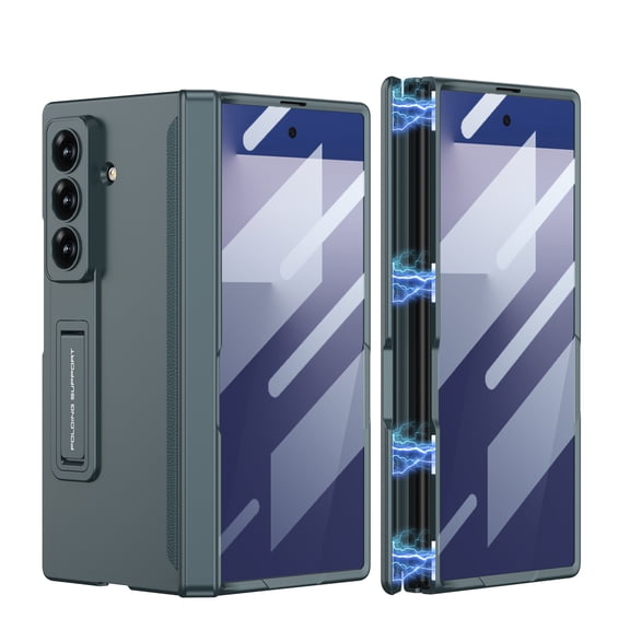 Case for Samsung Galaxy Z Fold 6 with Hidden Stand, Full Body Case with Built-in Screen Protector, Magnetic Hinge Protection, Shockproof Protective Cover for Samsung Galaxy Z Fold 6, Green