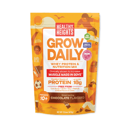 Healthy Heights Grow Daily Boys 10+ Shake Mix Powder, Chocolate, 18g Protein, 1.48lb