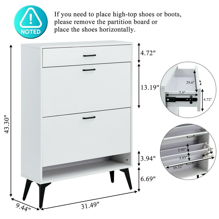 Shoe Storage Cabinet, HSUNNS 20Pair Shoe Rack Organizer with 2 Flip Drawers  for Entryway, Free Standing Shoe Storage Rack with Drawers and Open Shelf